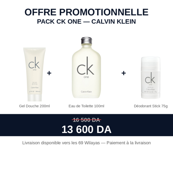 CK ONE (Eau de Toilette 100ml + Gel Douche 200ml + Déodorant Stick 75g)