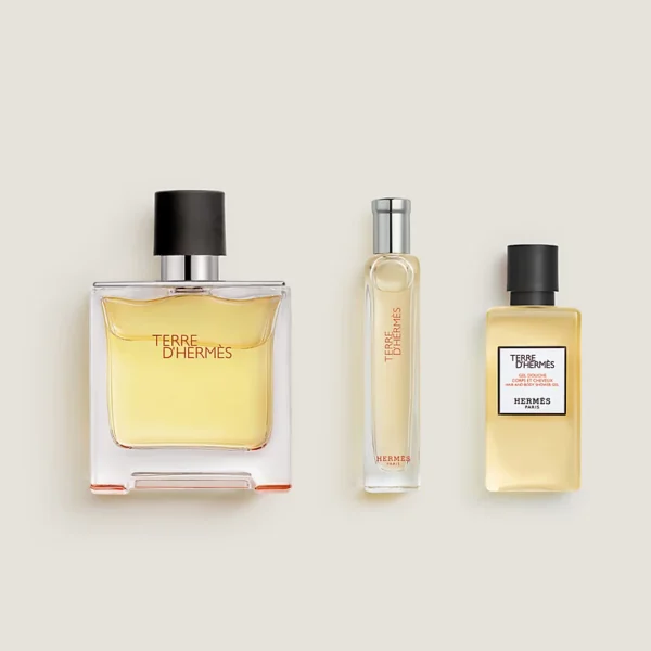 Hermès – Coffret Terre d'Hermès Parfum (Parfum 75 ml + Mini Spray 12.5 ml + Gel Douche 80 ml)